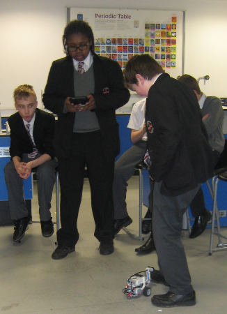 Picture of a Year 8/9 group working with the Lego Rovers